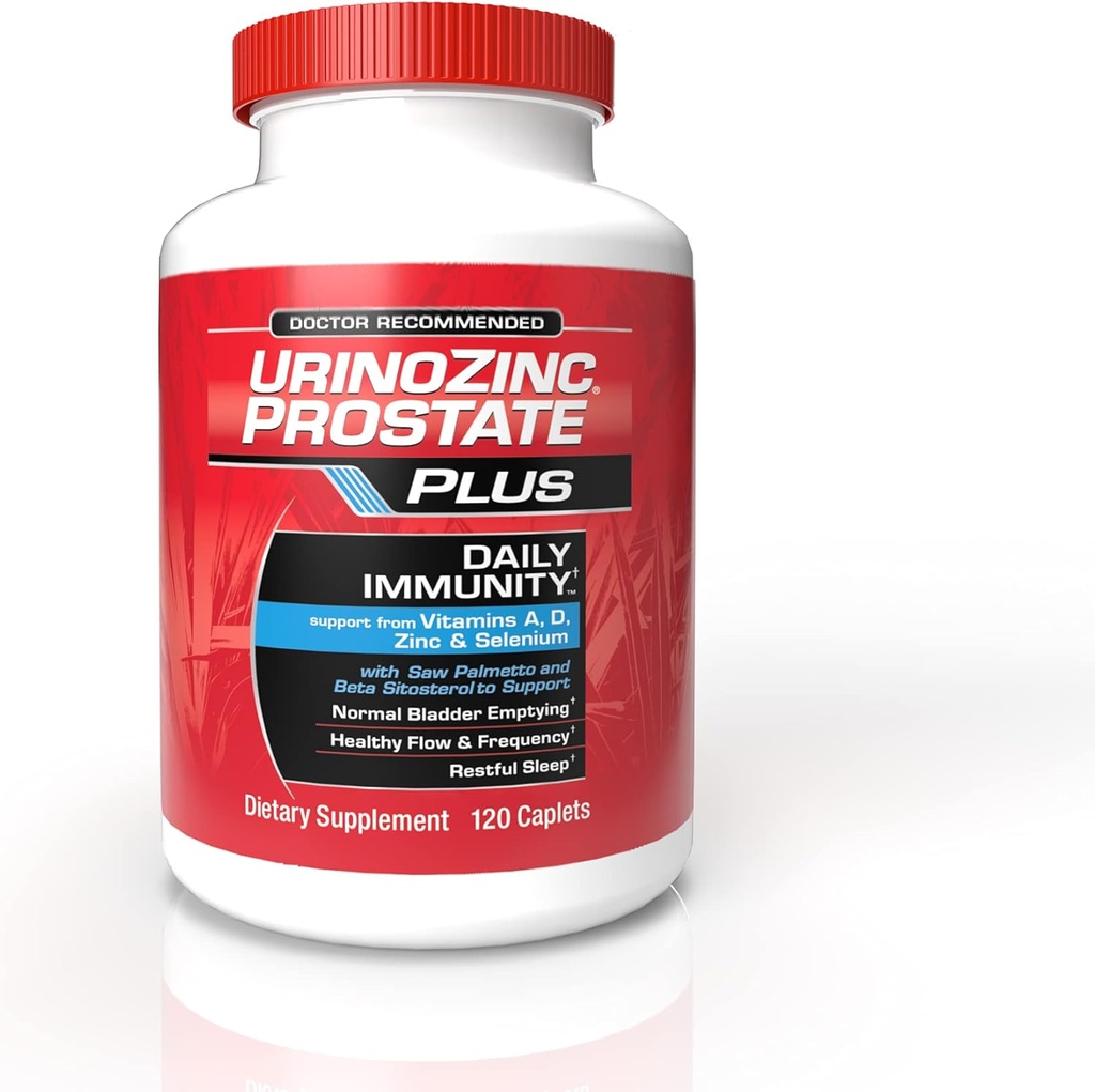 Urinozinc Prostate Plus Daily Immunity, 2 Month Supply, con Saw Palmetto " Beta Sitosterol, apoya la salud de próstata y la salud inmunitaria, 120 condes