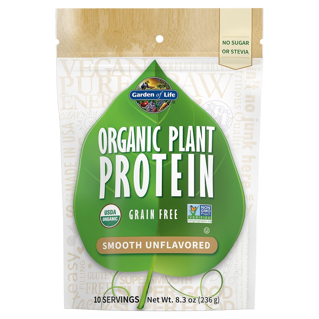 Jardín de Vida Planta Orgánica Proteína Smooth Desarrollado Polvo, 10 Servings - Vegan, Grain Gratis &amp; Gluten Free Plant Based Protein Shake, 1B CFU Probiotics & Enzymes, No Sugar o Stevia, 15g Protein