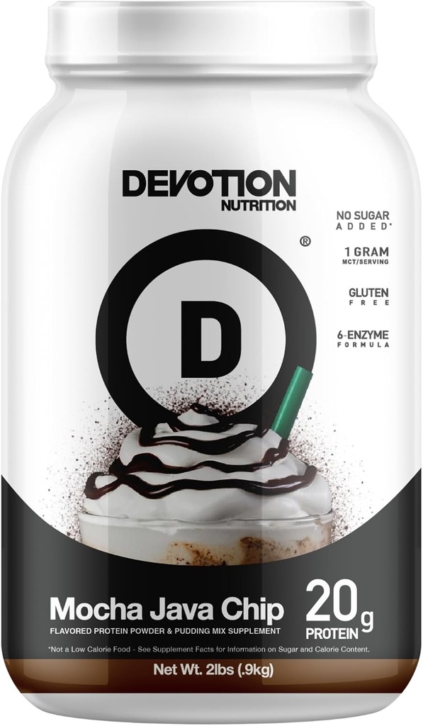 Devotion Nutrition Protein Powder Blend ← Gluten Gratis, Keto Friendly, No Añadido Azúcares Silencio 1g MCT  20g Whey &amp; Micellar Protein ← 2lb Tub (Mocha Java Chip)