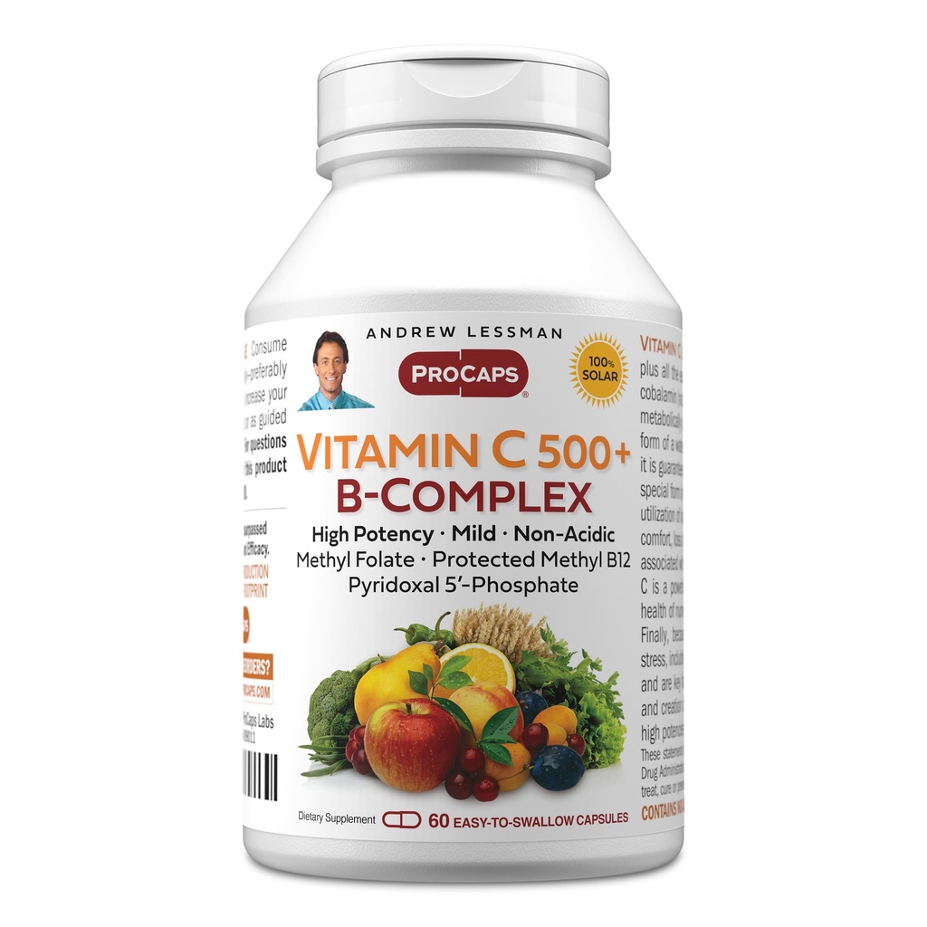 ANDREW LESSMAN Vitamin C 500 Plus B-Complex 60 Capsules - Vitamina C Plus Citrus Bioflavonoides para Sistema Inmunitario y Soporte Anti-Oxidante. Cápsulas fáciles de cambiar. No hay aditivos