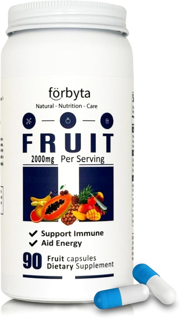 Suplemento de frutas – Cápsulas integrales de frutas de base alimentaria – Soporte Antioxidante natural – Rico en vitaminas esenciales – No Gluten-Free – 90 cápsulas