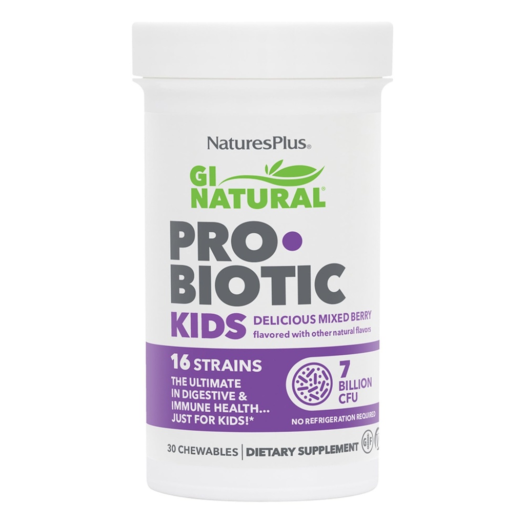 Natures Plus GI Natural Probiotic Kids, Mixed Berry - 30 Chewables - Digestive &amp; Immune Health Just for Kids - Gluten Free - 30 Servings