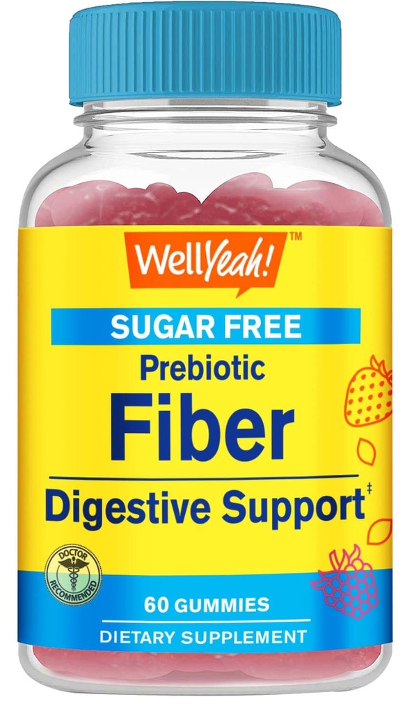 WellSí Azúcar Gummies de fibra gratis para adultos (4g) sufrimiento digestivo ←Prebiótico Fiber Suplemento Silencio 60 Conde