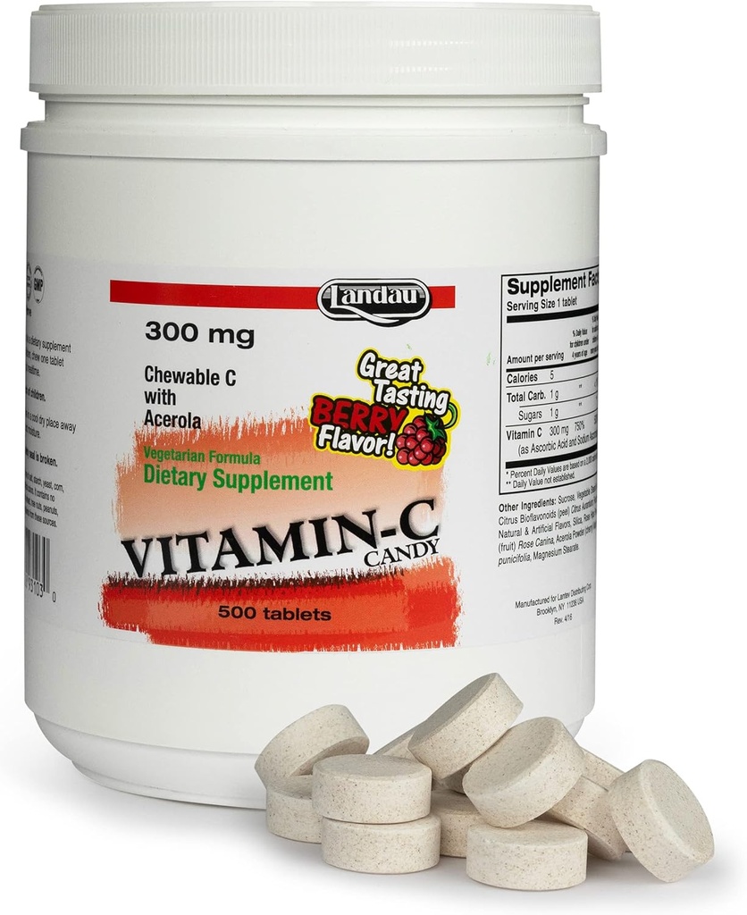 Landau Chewable Vitamina C Candy 300 Mg. Gran sabor de Berry Tasting - 500 CHW
