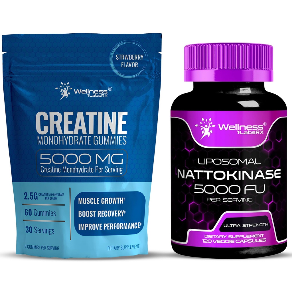 WELLNESS LABSRX Nattokinase Suplemento cápsulas 5000 FU - Gummies de crema 5000mg