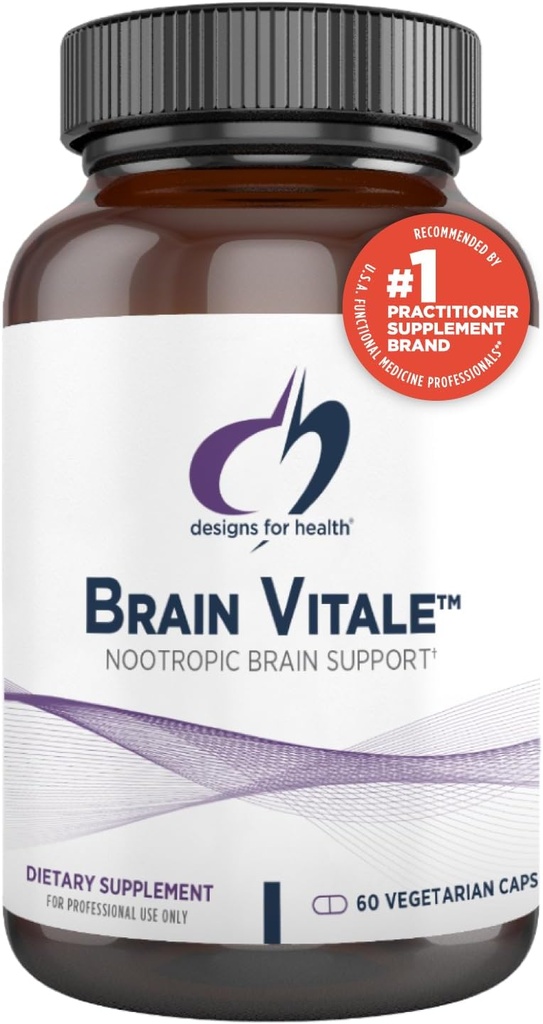 Diseños para Salud Cerebro Vitale con Cognizin Citicoline - 'Nootropic' Suplemento para Ayudar Cognición, Mood + Memoria con GPC Choline, Ginkgo + Acetyl L Carnitine HCL (60 cápsulas)