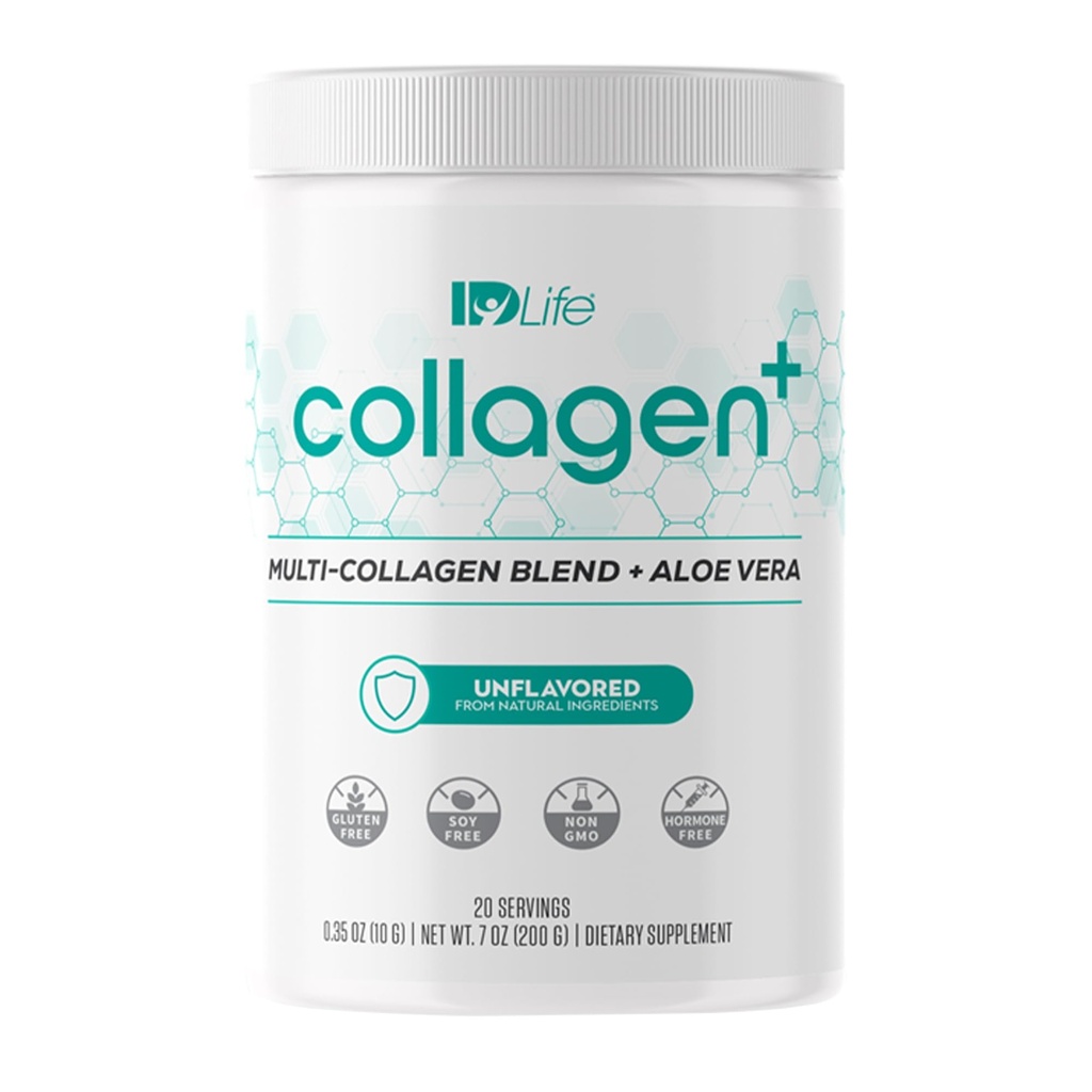 IDLife Collagen+ Powder Drink - Multi-Collagen Blend with Fulvic Acid &amp; Aloe Vera - for Healthy Hair, Skin, Nails, Joints & Gut - 20 Servings / 200g
