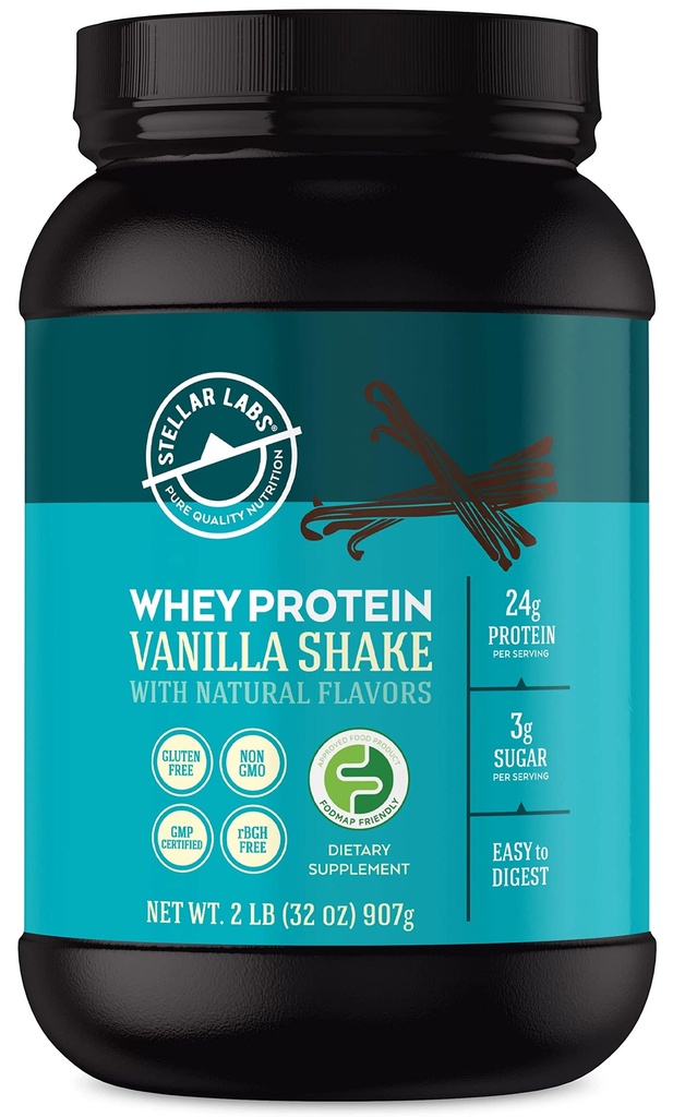 Laboratorios estelares Whey Protein Powder with BCAA's " Whey Isolate ← Certified Low FODMAP, Non GMO, Gluten Free, Soy Free, Low Carb, Keto, with Stevia ← All Natural Lean Post Workout Shakes ← Vanilla