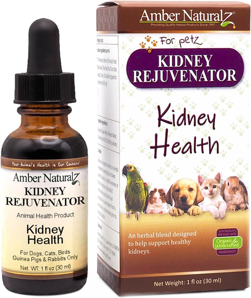 Amber NaturalZ Kidney Rejuvenator Herbal Supplement for Dogs, Cats, Birds, Rabbits, and Guinea Pigs ← Soporta la función normal del riñón ← Ayuda natural para la salud del riñón