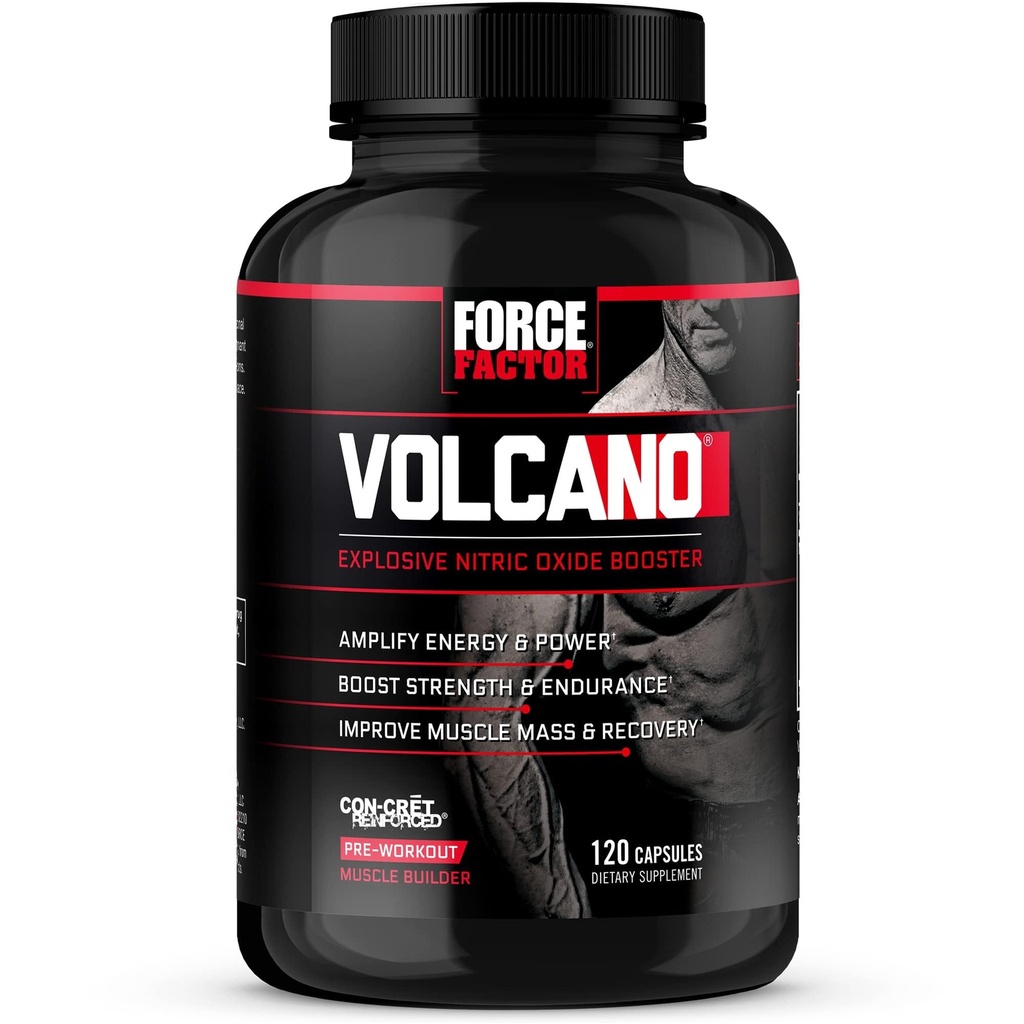 Volcán de Factor de Fuerza Pre Workout Nitric Oxide Booster Suplemento para Hombres con Creatina y L-Citrulline para Boost y Energía, Ayuda a construir músculo, mejor bomba y entrenamiento, 120 cápsulas