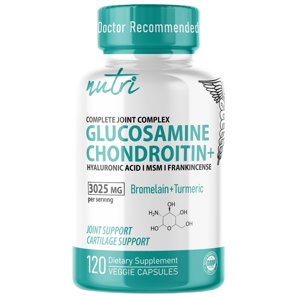 Fusiones de la naturaleza Glucosamine Chondroitin MSM Turmeric Boswellia - Soporte Conjunto Suplemento - 120 cápsulas - Condroitina cápsulas de sulfato - con ácido hialurónico - Soportes Huesos saludables