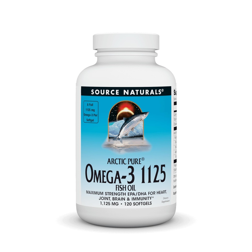 Fuente Natural ArcticPure Omega-3 Fish Oil 1125mg Ultra Potency Maximum Strength EPA + DHA for Heart, Joint, Brain & Immune Health - 120 Softgels