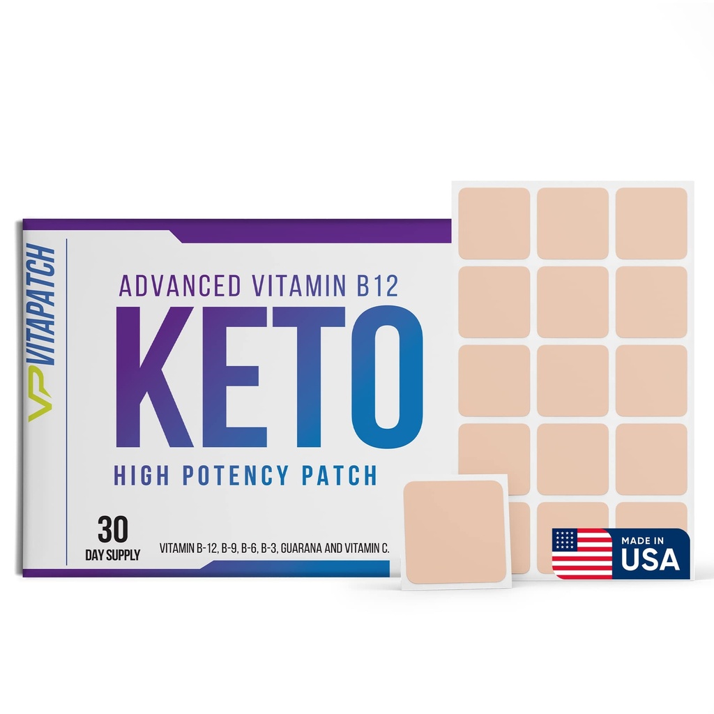 Keto Patch con metilcobalamina B12 y vitamina Guarana B12 Patch for Energy - 30 Day Supply Keto &amp; Vitamina B12 Patches - Made in The USA