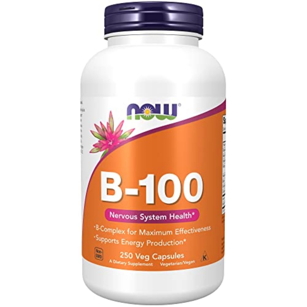 AHORA Suplementos, vitamina B-100, producción de energía*, salud del sistema nervioso*, 250 cápsulas de verduras