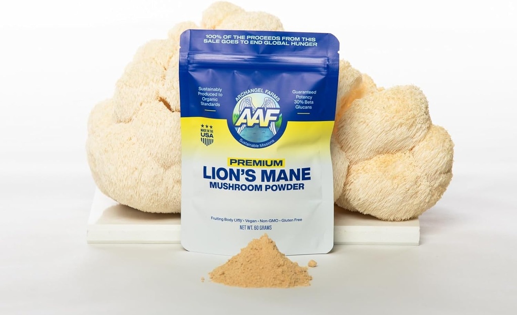 Piñón Mane Mane de León, Suplemento Cerebro para la Memoria y el Focus, Beta-Glucan Verificado, Suplemento de Apoyo Inmunitario, Orgánica " No-GMO, 60g, Suministro de 60 días