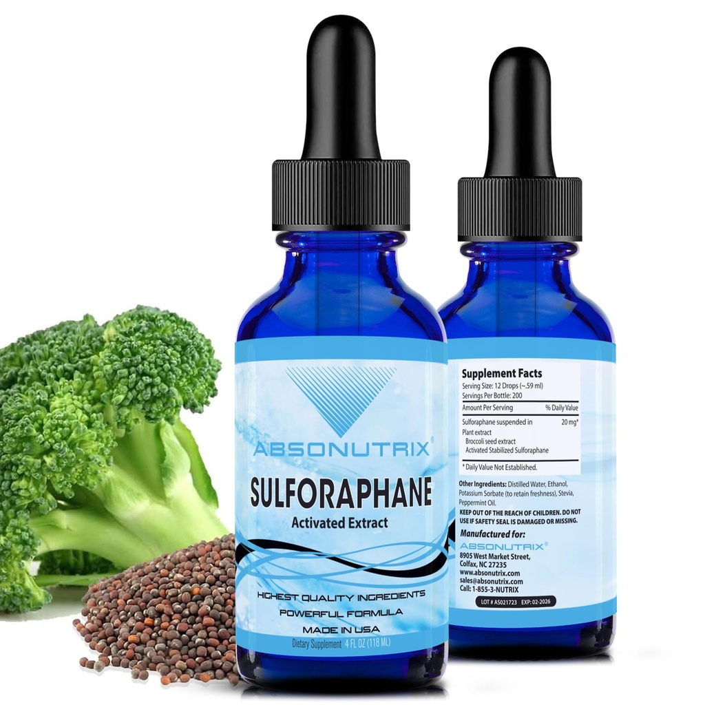 Absonutrix Sulforaphane activado y estabilizado, 20 mg, 200 servidumbres, ayuda a la función cognitiva, ayuda a disminuir el envejecimiento, tercero testado, absorción fácil, GMP-Certificado, no GMO, hecho en Estados Unidos,
