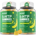 5-HTP Gummies + GABA - Melatonin Gratis - Relajación Gummies with Banana Extract, L-Theanine,L-Tryptophan, Vitamina D3 para Ciclo de Descanso Saludable &amp; Circadian Rhythm, Brain Function &amp; Muscle Relax, Pack de 2