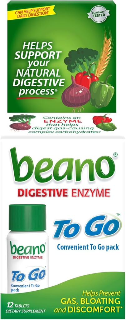 beano para ir a la prevención del gas, suplemento dietético de enzima de alimentos, ayuda a consumir alimentos, 12 tabletas