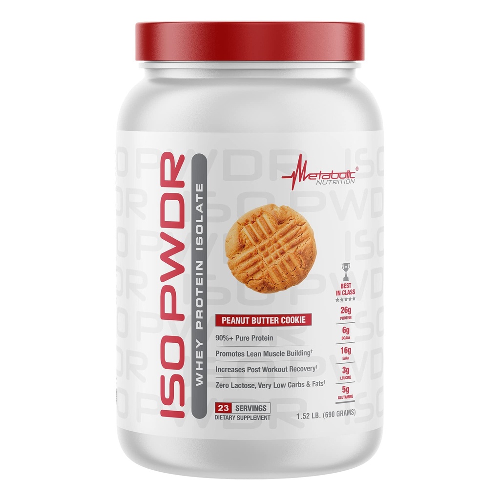 Nutrición metabólica Whey Protein Isolate ISO PWDR Peanut Butter Cookie, 1.54lb, 23 Servings, 26g Protein, Fast Digesting, Zero Carbs, Delicious Flavor, Very Low Carbs & Fat, Zero Lactose
