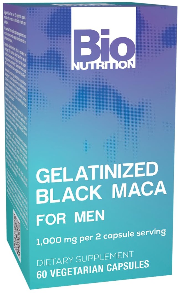 Bio Nutrition Gelatinized Black Maca 60 Vegetarian Capsules ← 1.500 mg por Serving Silencio Energy Boost ← Calcium ← Magnesium Н Phosphorus