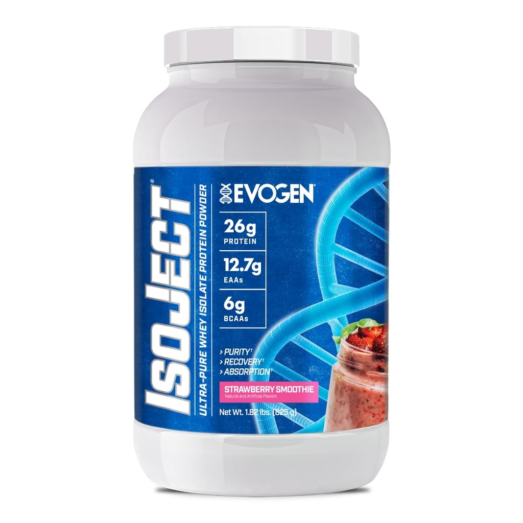 Evogen Isoject - Whey Protein Isolate ← Ultra-Pure Whey Protein Powder with Ignitor Enzymes, BCAAs, and EAAs ← Enhanced Absorption " Recovery TEN Strawberry Smoothie tención 25 Servings