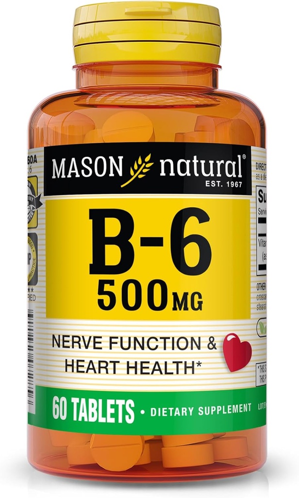 MASON NATURAL Vitamina B6, 500 mg, 60 Tabletas