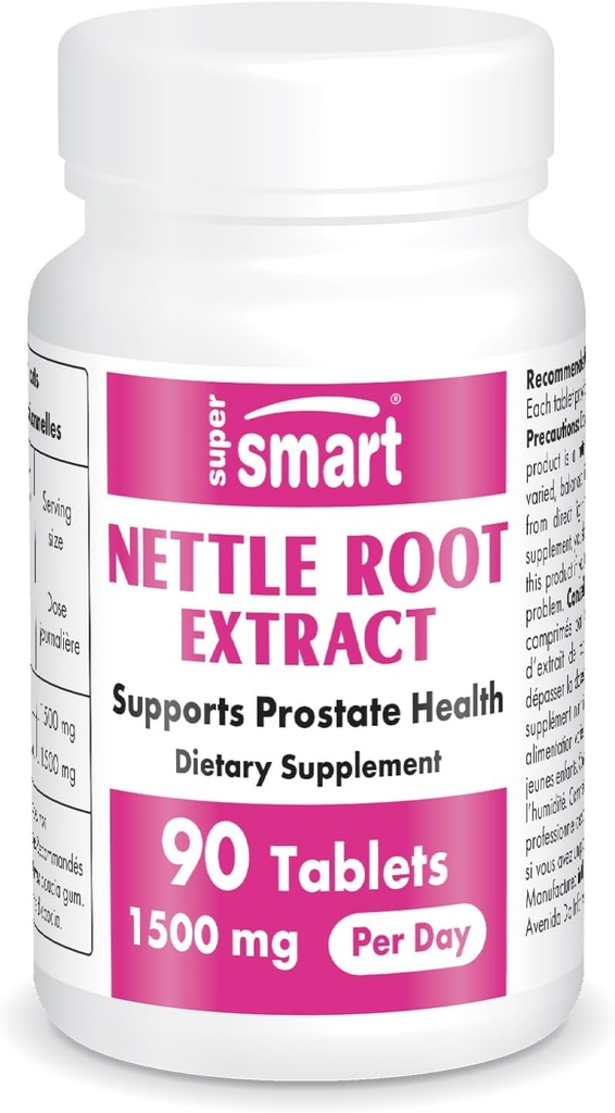 Supersmart - Nettle Root Extract 1500 mg Por día - Extracto de Sting Nettle Root - Soporte Saludable Urinary Tract - Suplementos de próstata para Hombres ← No GMO - 90 Tabletas.