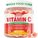 Vitamina Orgánica C Gummies 120mg para Adultos, Azúcar Gratis, Defensa Inmunitaria diaria, Antioxidante crudo, 100% Alimento integral Vitamina C Suplemento de 1200mg Berries & Fruits for Collagen, Vegan, 60 Condes