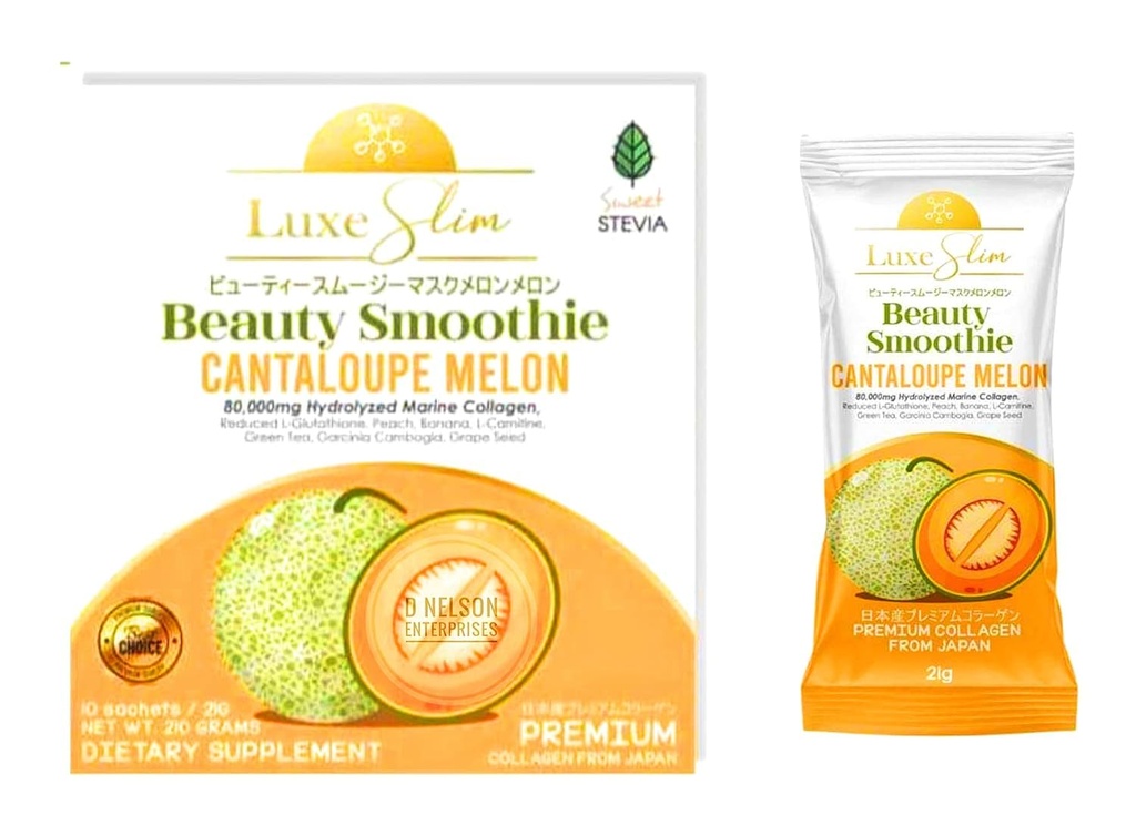 Belleza Smoothie Cantaloupe Melon, 80,000mg Collagen marino hidrolizado, 21gx10 Sachets, 7.4075 Ounce