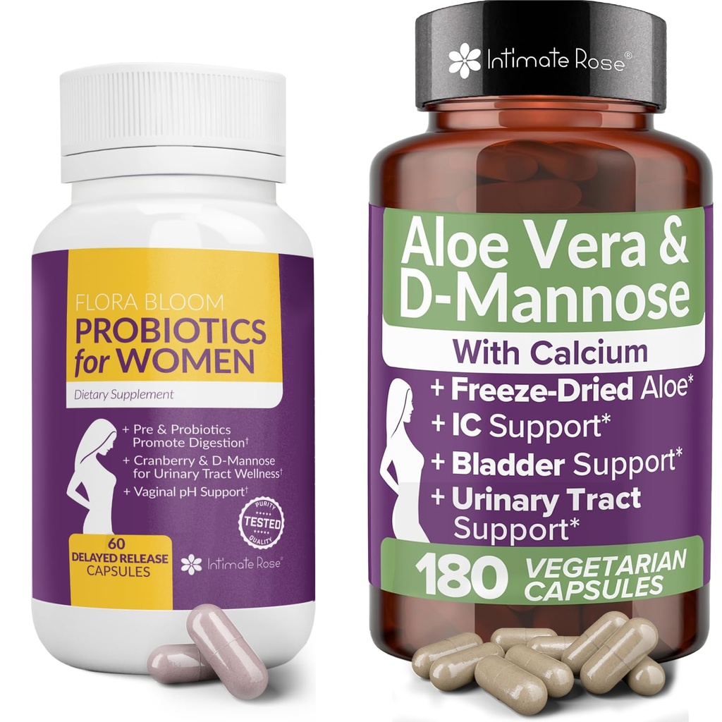 Probióticos para mujeres con Aloe Vera, y D-Mannose para el bienestar completo que soporta: UTI; BV; YI, y Vaginal Health y no es GMO - Vegan con 240 píldoras Veg