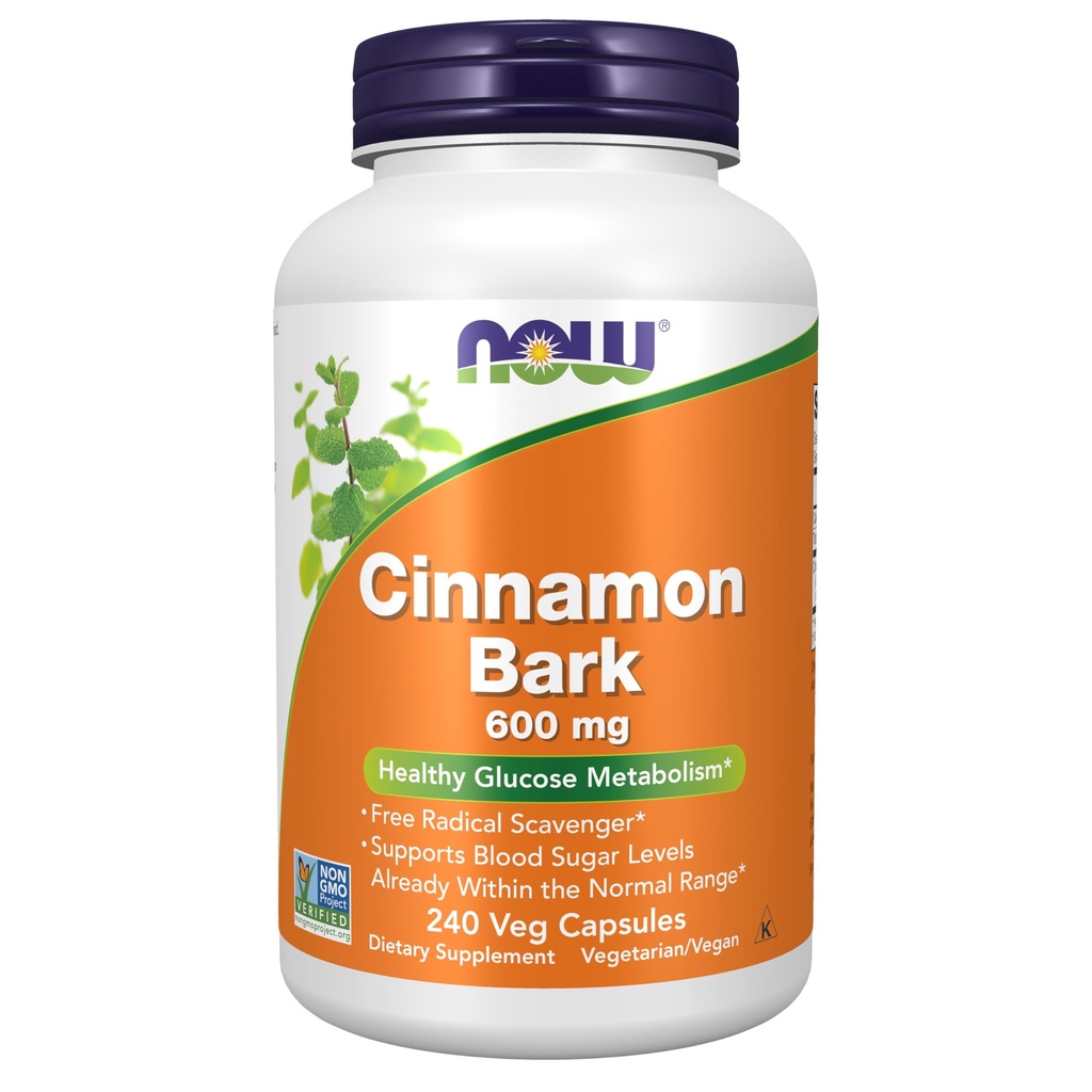 AHORA Suplementos de alimentos, Barco de canela 600 mg, Proyecto no GMO Verificado, Metabolismo de glucosa saludable*, 240 cápsulas de veg