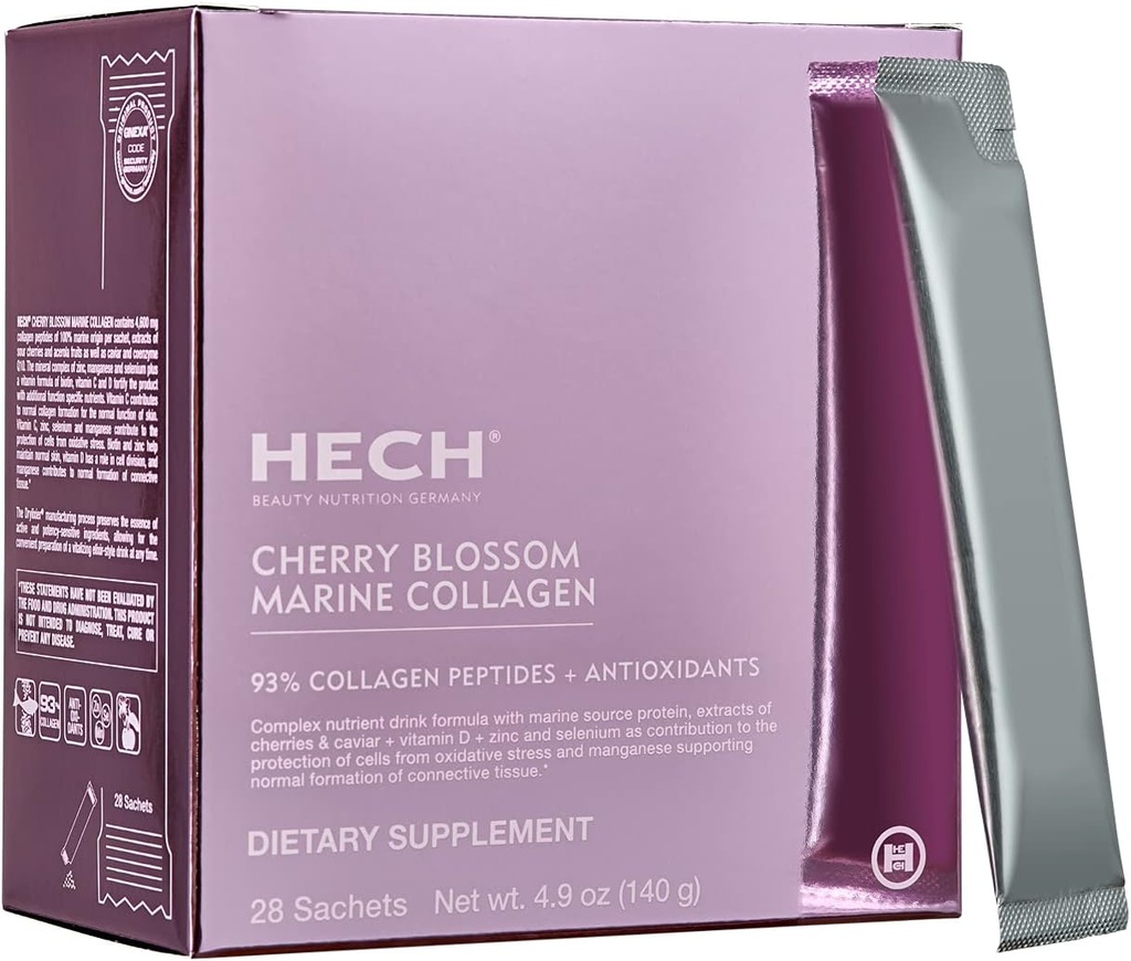 Cherry Blossom Marine Collagen - Sachets de Bebida para el Flujo Juvenil con 4.600 mg de Collagen Marino y una Matriz Antioxidante con Extractos de Planta Natural