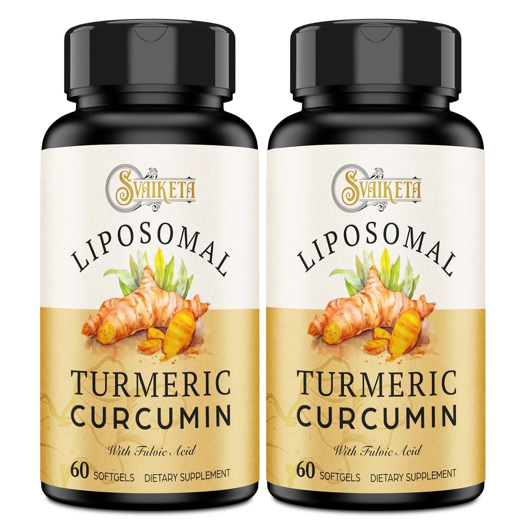 Liposomal Turmeric Curcumin Suplemento - 2000mg, 95% Curcuminoide Extracto con Piperina - 60 Softgels (2 Botella)