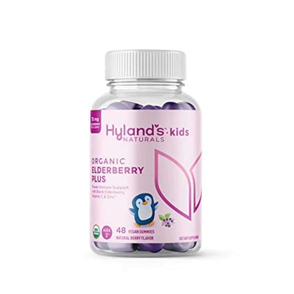 Hyland's Kids Organic Elderberry Plus Gummies, Organic Black Elderberry con ZINC y Vitamina C, Immune Support for Children, 48 Vegan Gummies
