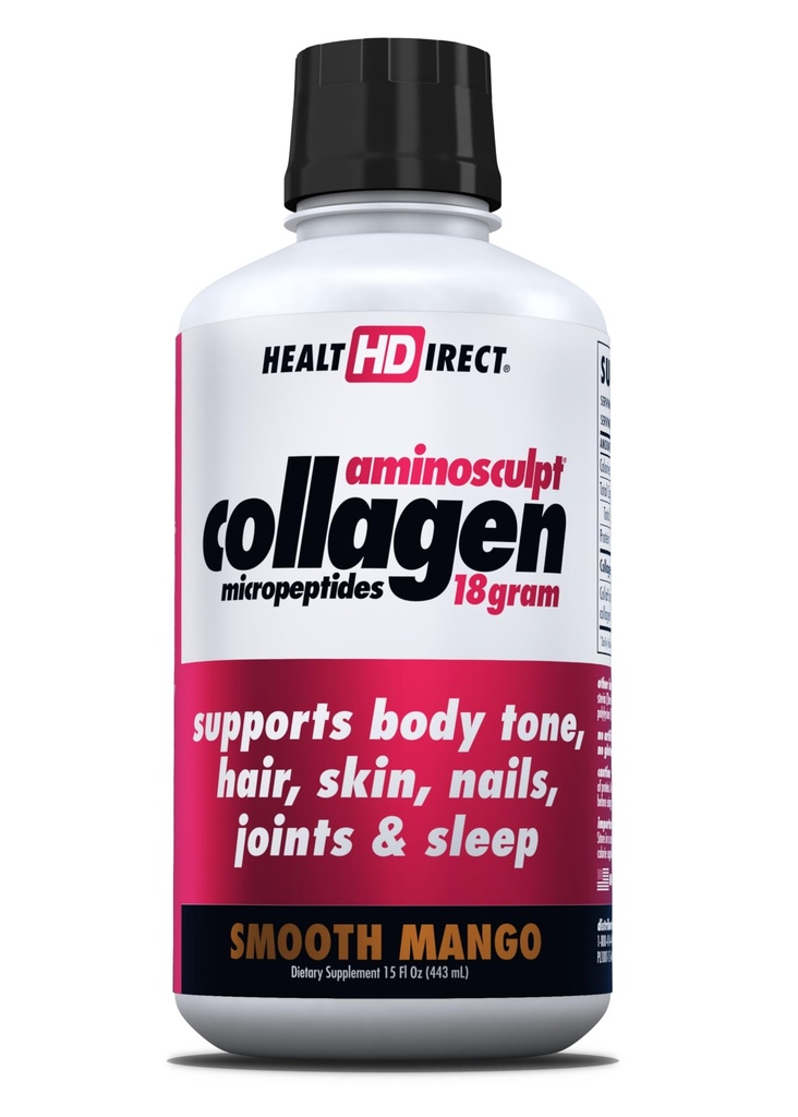 HEALTH DIRECT AminoSculpt Suplemento sin azúcar - High Potency Medical-Grade Protein for Hair, Skin, Nails & Joints, Grass-Fed, Non-GMO, Liquid Collagen - Smooth Mango - 15 Fl Oz