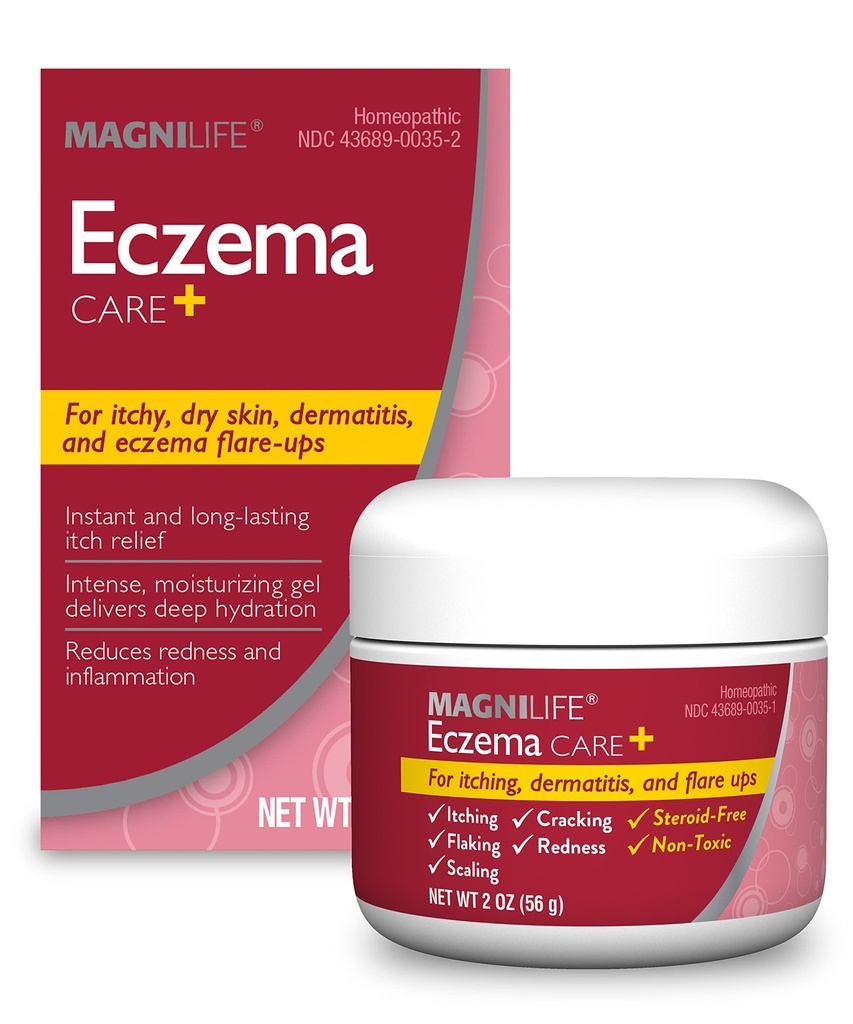 MagniLife Eczema Care+, 2 Oz, Moisturizing Gel for Itchy, Dry Skin, Fast Relief for Dermatitis & Eczema Flare-Ups with Natural Ingredients, Aloe, Calendula & Tea Tree Oil, No Steroid & Parabens