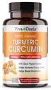 Viva Doria Turmeric Curcumin with Black Pepper Extract 2250mg, 95% Curcuminoides Estándarizados - Pepper Negro para Max Absorción, 120 cápsulas vegetales