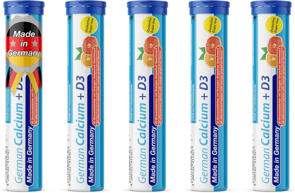 Calcio alemán + VIT. D - 100 tabletas efervescentes de bebida vegetariana - sabor a naranja-fruto - hecho en Alemania