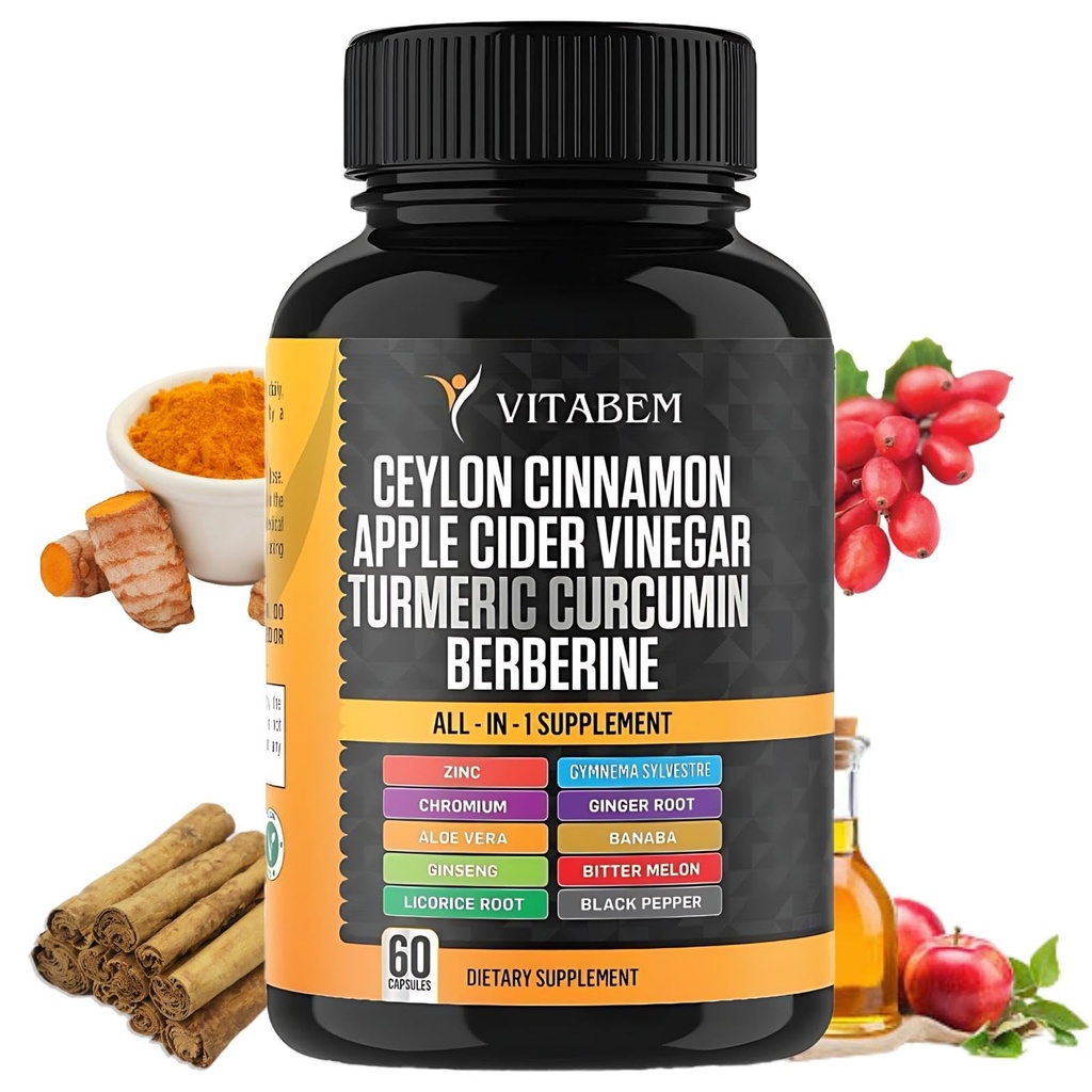 Ceylon Cinnamon Capsules 3000mg Turmeric 3000mg Apple Cider Vinegar 3000 mg Ginseng 2000mg Aloe Vera 2000mg Berberine Suplemento 1200mg + Banaba ← Bitter Melon ← Gymnema ← Ginger Root - 60 Conde
