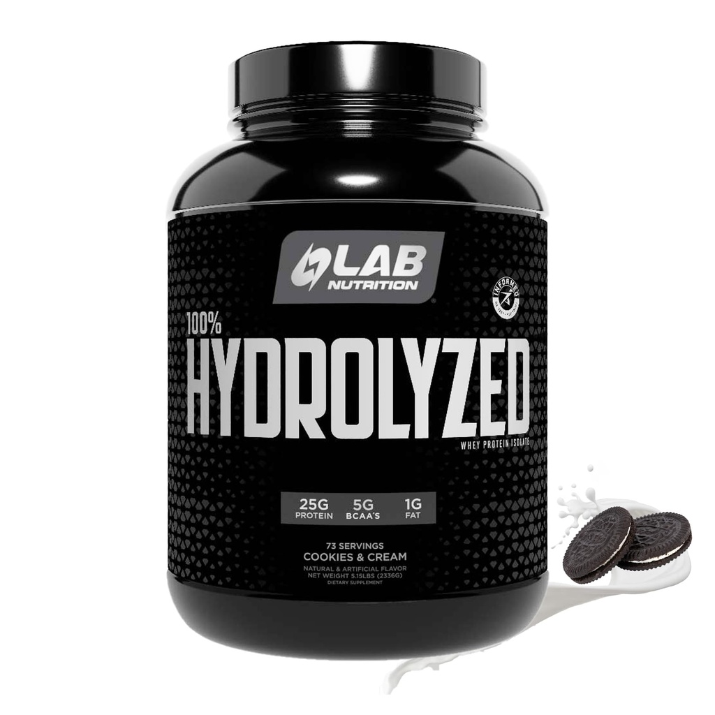 100% Hidrolyzed Whey Protein Isolate (5 libras, cookies y sabor de crema) 25gr de Proteína, Construir músculo, Crecimiento del músculo magro, Digestión fácil, Gluten Gratis, Lactose Free, Absorbing rápido.
