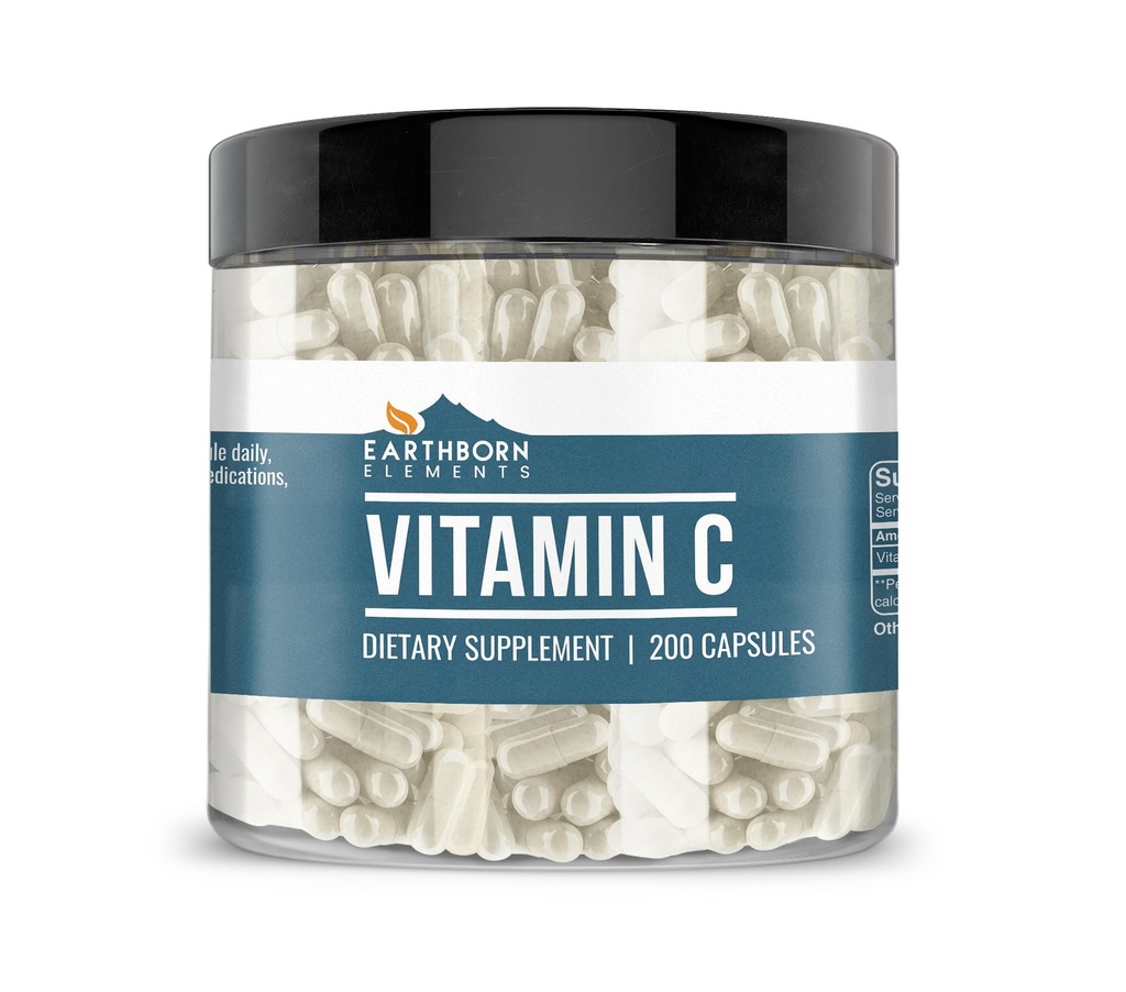 Elementos tercos Vitamina C 200 Capsules, Puro " No Aditivos