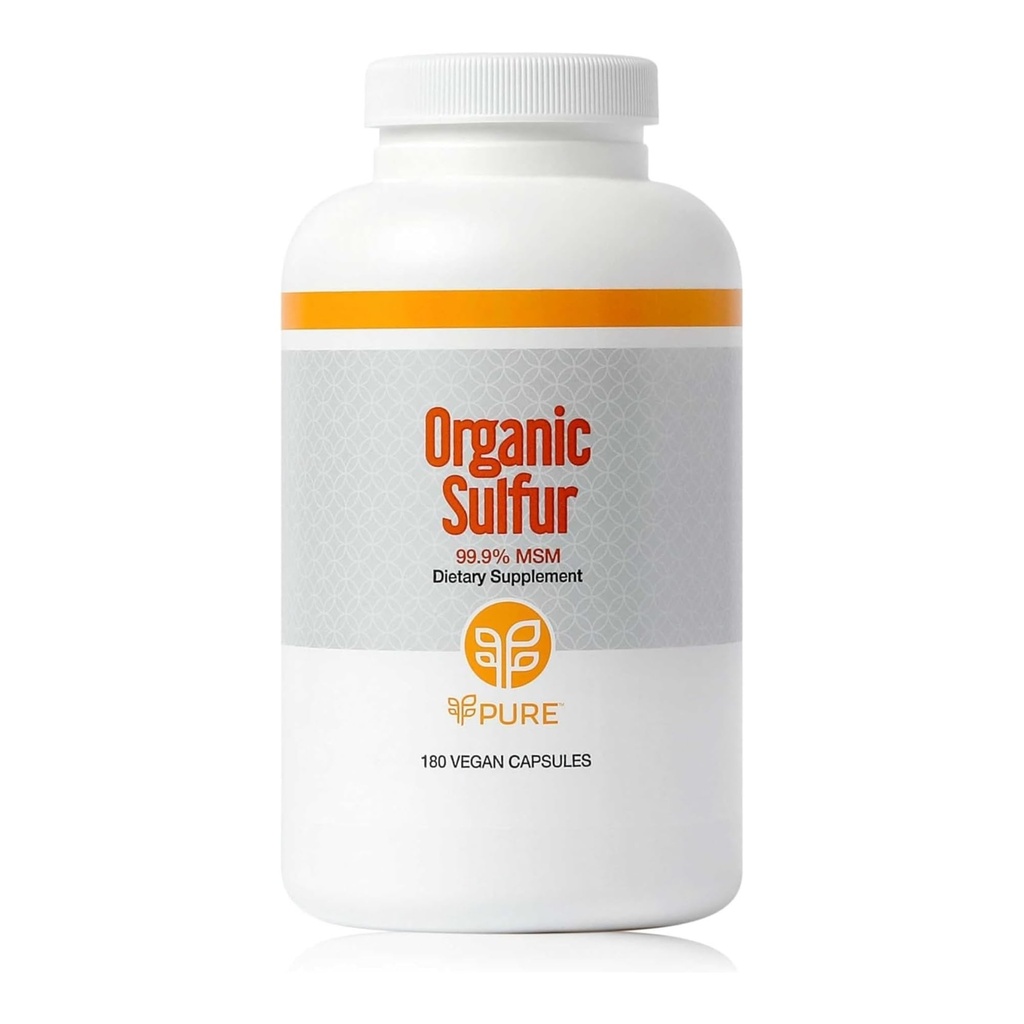 PURE Silencio Orgánica Sulfur MSM  180 Capsules ← Premium MSM Powder for Joint Health TEN MSM Powder for Hair Growth and for Enhanced Health of Hair, Skin, and Nails ANTE Vegan, Non-GMO, and Gluten Free