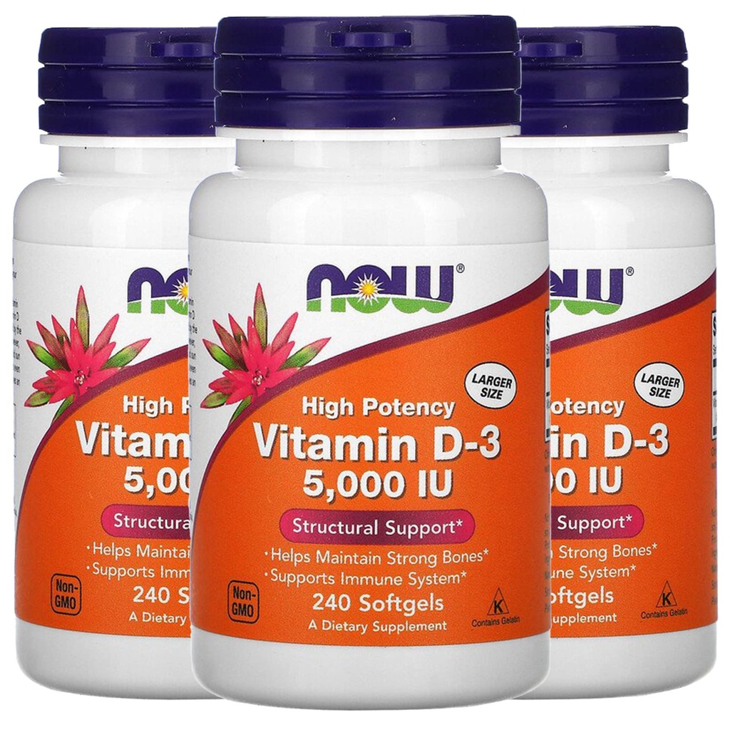 Ahora Vitamina D-3 5000 UI, 240 Softgels, Pack de 3