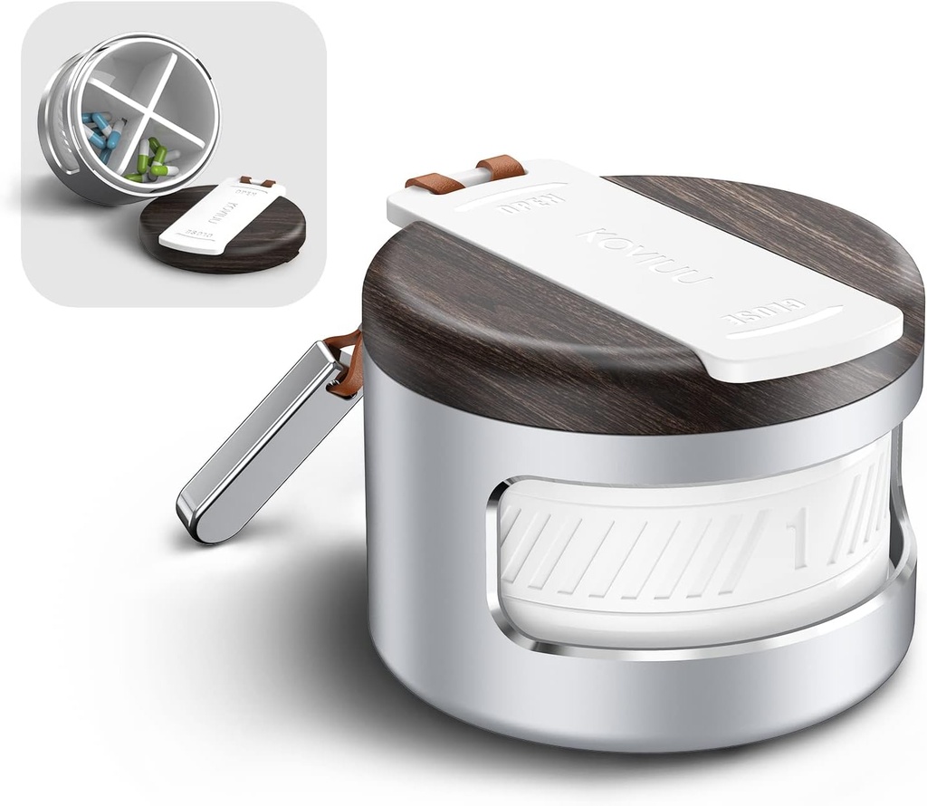 Metal Pill Organizer 4 veces al día, Caja de Píldora diaria 4 Compartimiento, Contenedor de Píldora de Viajes para Propósito Caja de Píldora pequeña, Organizador de Vitamina, Pillbox portátil para Suplemento de Medicina, Plata