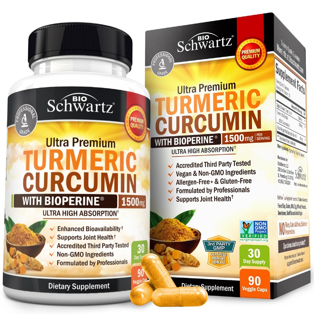 Curcumina Turmérica con extracto de cobre negro 1500mg - Alta Absorción Ultra Potent Turmeric Suplemento con 95% Curcuminoides y BioPerina - Capsúsulas no GMO para soporte conjunto - 90 cápsulas