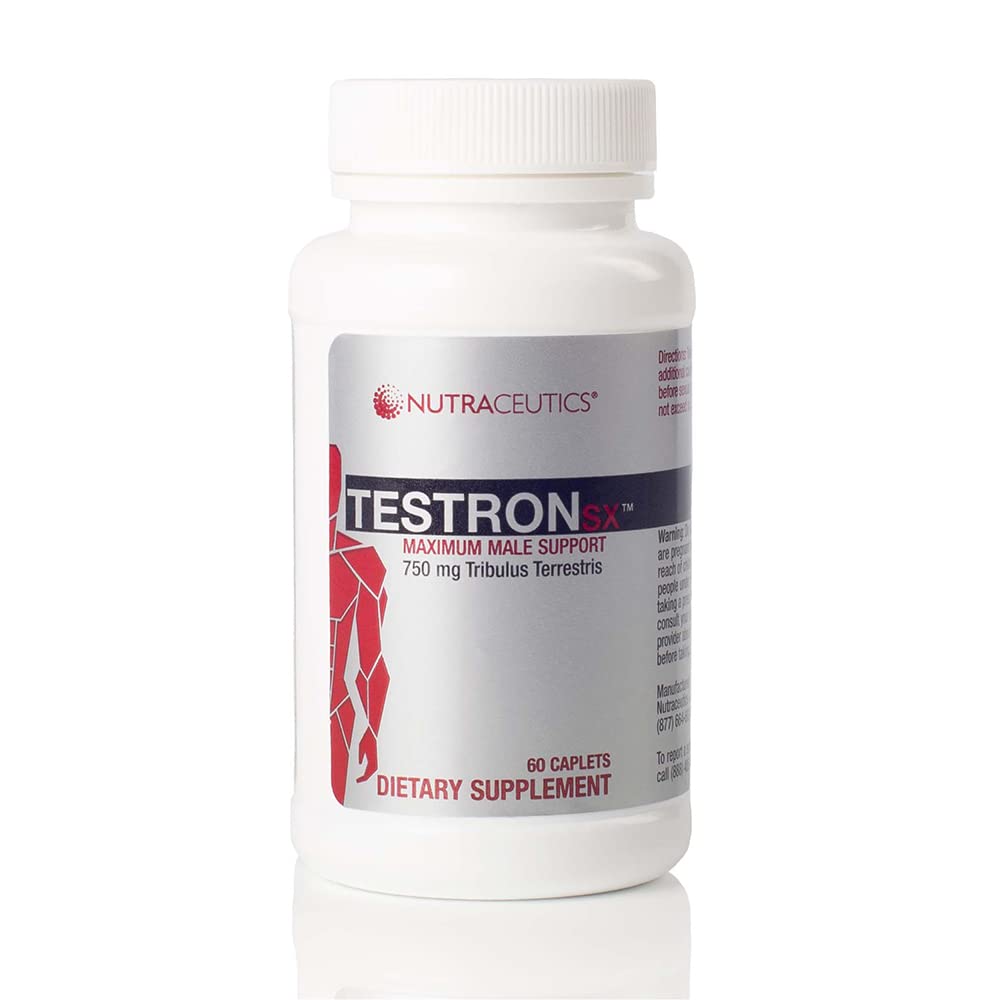 TestronSX – Testosterone Soporte con 750mg Tribulus Terrestris – Boosts Male Vitality, Stamina & Performance – 60 Caplets
