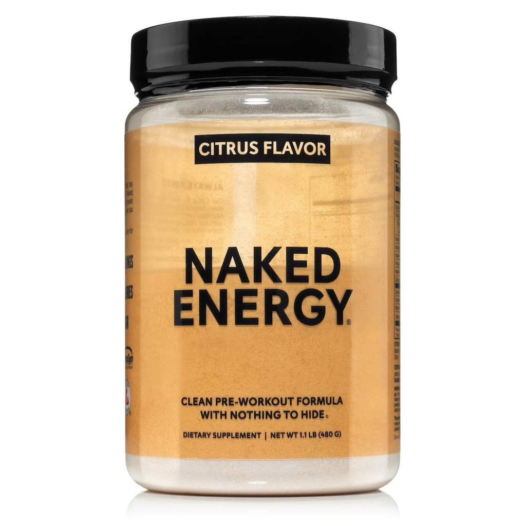 NAKED Citrus Energy - Citrus Flavored Clean Pre Workout Suplemento para Hombres y Mujeres, Vegan Friendly, No Añadido Sweeteners, Colores O Sabores - 30 Servimientos