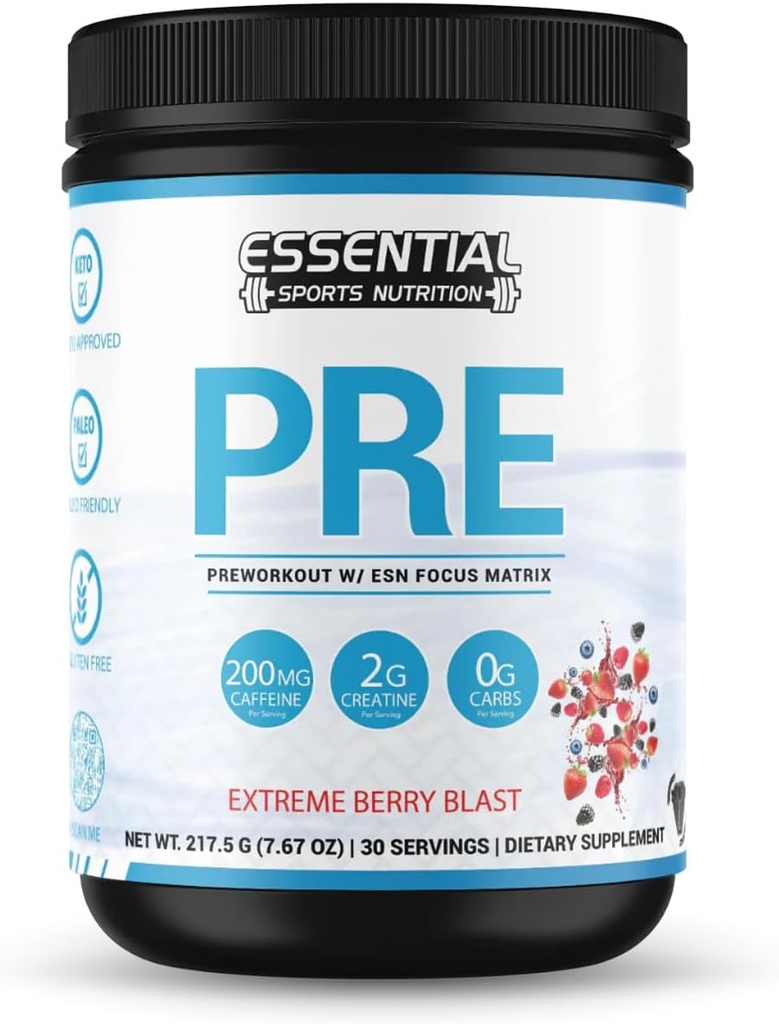 PRE ← Pre-Workout with Creatine, Focus Formula, and 200mg Caffeine (n/a, Extreme Berry Blast)
