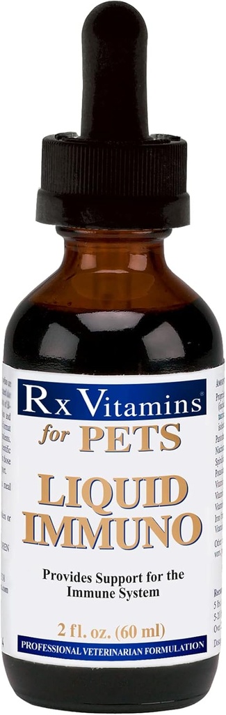 Vitaminas Rx Liquid Immuno Dog & Cat Immune Support - Reishi Mushroom Más L-Lysine para gatos - Immunity Booster Suplemento - Bacon Flavor - 2 oz.