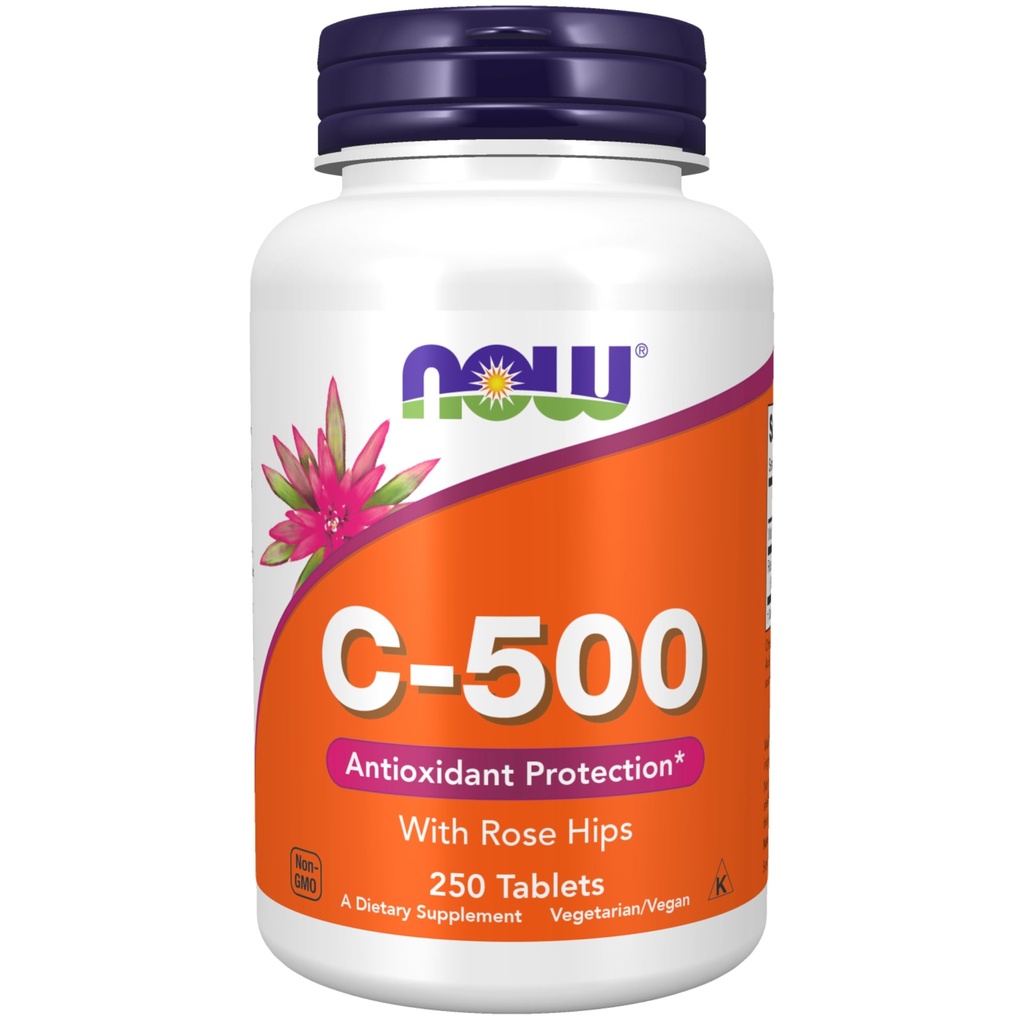 AHORA Suplementos, Vitamina C-500 con Caderas Rosas, Protección Antioxidante*, 250 Tabletas